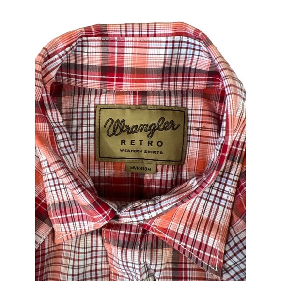 Wrangler Retro Western Shirt‎ MVR419M Red Plaid Short Sleeve Pearl Snap Small - Picture 7 of 7